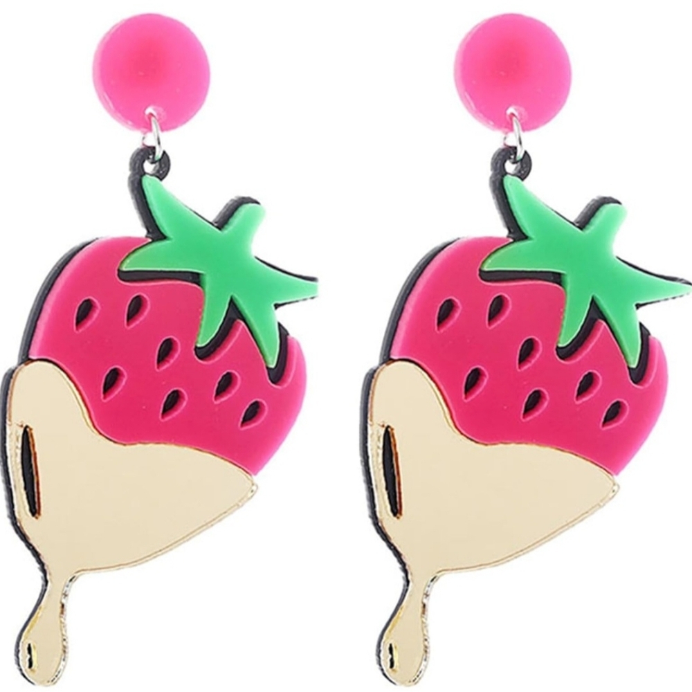 Red Fruit Strawberry Acrylic 3D Earrings
